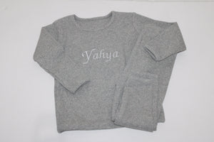 Custom Texted Embroidered Dove Grey ribbed loungewear