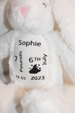 Load image into Gallery viewer, Personalised new born soft pink bunny keepsake
