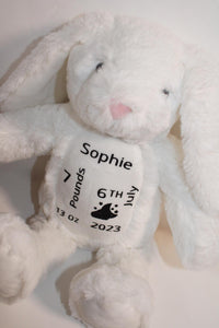 Personalised new born soft white bunny keepsake